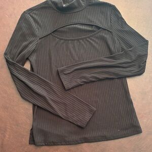 INC Black Ribbed Long Sleeve Top with opening